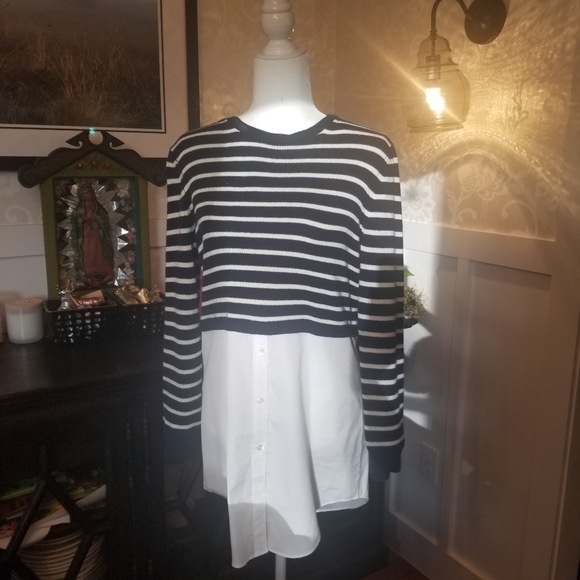 NWOT THEORY Rymlia Layered Striped Sweater - Picture 5 of 7